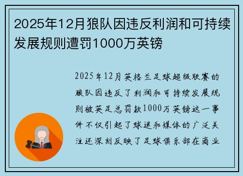 2025年12月狼队因违反利润和可持续发展规则遭罚1000万英镑