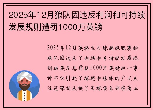 2025年12月狼队因违反利润和可持续发展规则遭罚1000万英镑